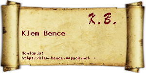 Klem Bence névjegykártya